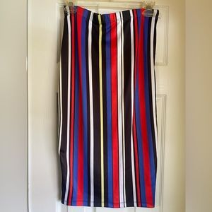Multicolored Pencil skirt. Red, black, white, yellow, and blue